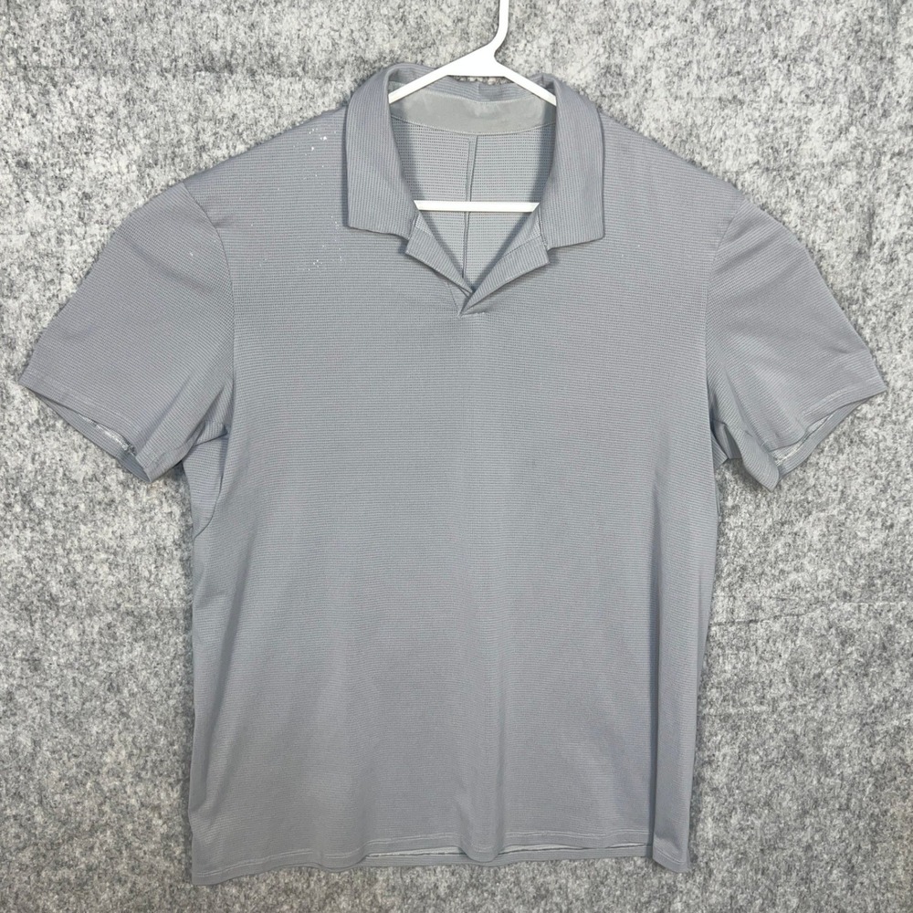 Lululemon Evolution Short Sleeve Polo Shirt Mens Large Grey Mesh Performance Top